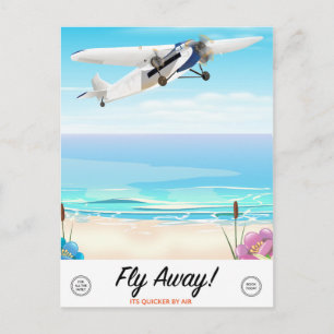 Fly away vintage cartoon travel poster postcard