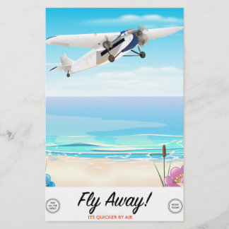 Fly away vintage cartoon travel poster stationery