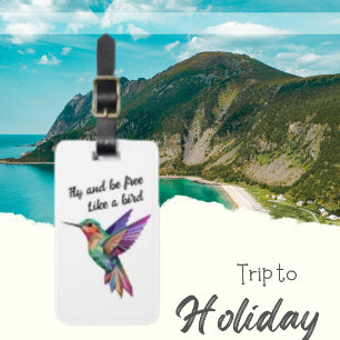 Fly & be Free, Colourful Blue Hummingbird  Luggage Tag