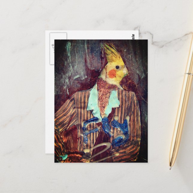 Fly Bird Mixed Media Postcard (Front/Back In Situ)