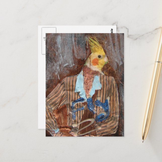 Fly Bird Mixed Media Postcard (Front/Back In Situ)