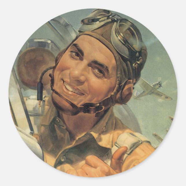 Fly Boy Pilot Stickers - Vintage War Poster (Front)
