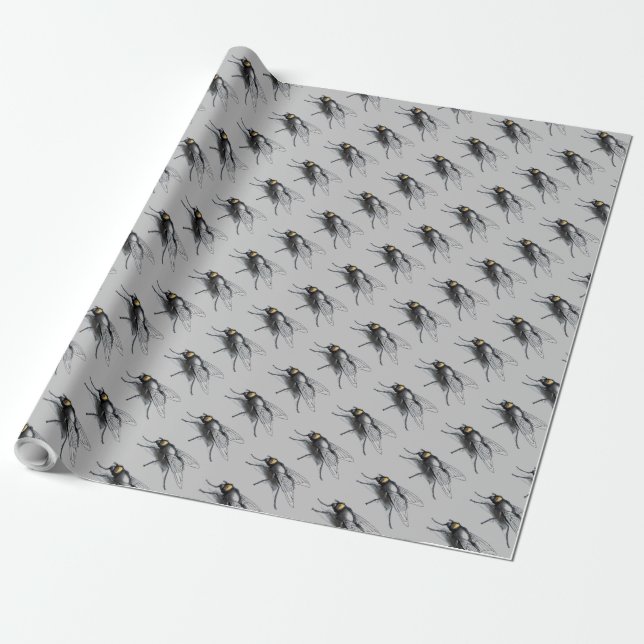 Fly Buddy grey glossy wrapping paper (Unrolled)
