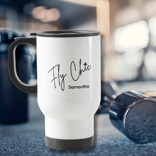 Fly Chic Typography & Airplane Aviation Simple Travel Mug