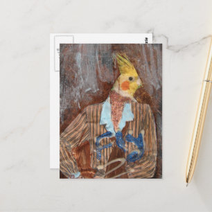 Fly Cockatiel Bird Mixed Media Postcard