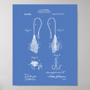 Fly Fish Hook 1909 Patent Art  Blueprint Poster