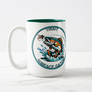 Fly fisher illustration logo Trout Surface Gator Two-Tone Coffee Mug