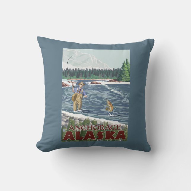 Fly Fisherman - Anchorage, Alaska Cushion (Front)