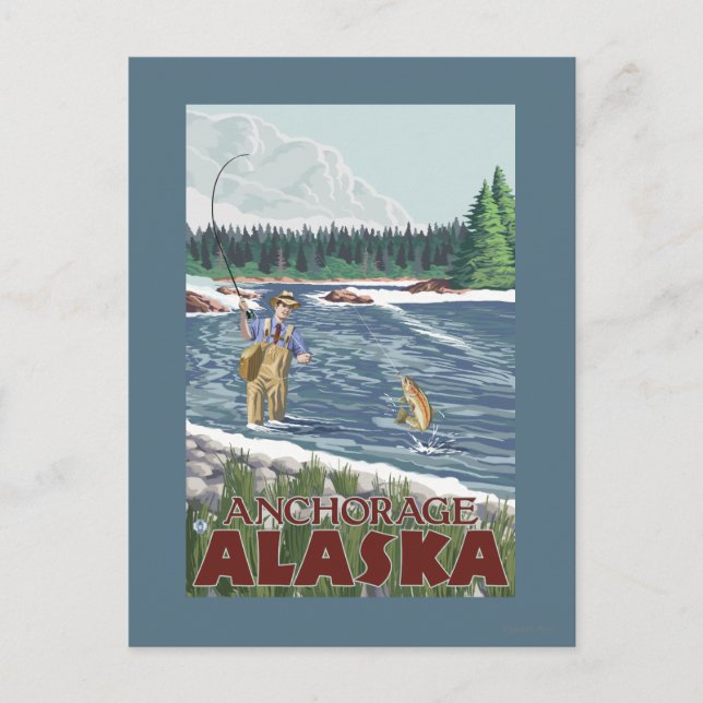 Fly Fisherman - Anchorage, Alaska Postcard (Front)