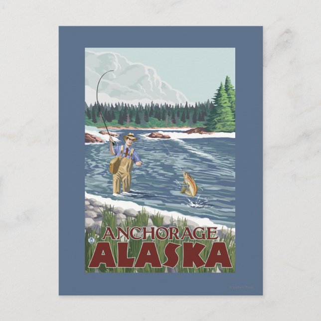 Fly Fisherman - Anchorage, Alaska Postcard (Front)