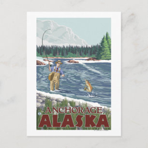 Fly Fisherman - Anchorage, Alaska Postcard