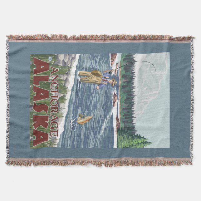 Fly Fisherman - Anchorage, Alaska Throw Blanket (Front)