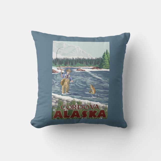 Fly Fisherman - Cordova, Alaska Cushion (Front)
