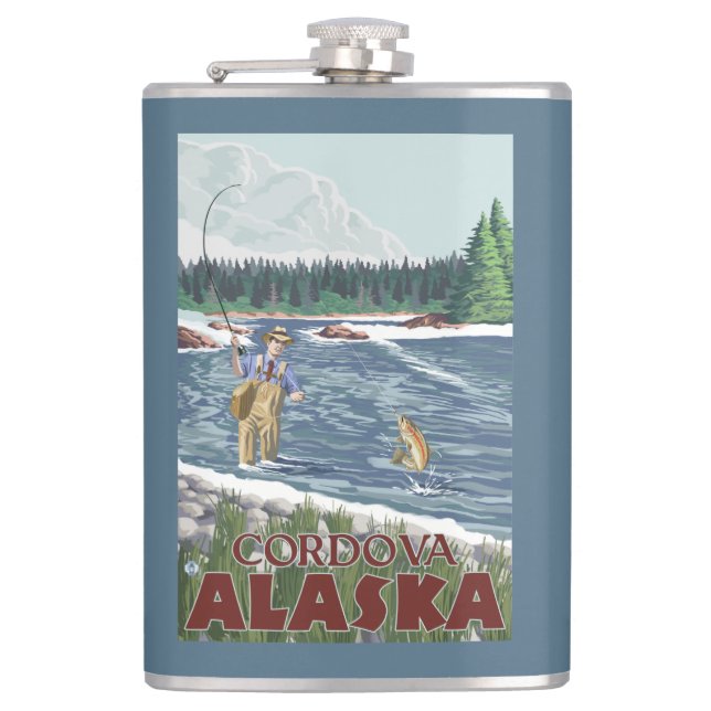 Fly Fisherman - Cordova, Alaska Hip Flask (Front)