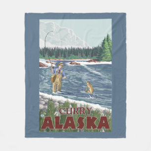 Fly Fisherman - Curry, Alaska Fleece Blanket