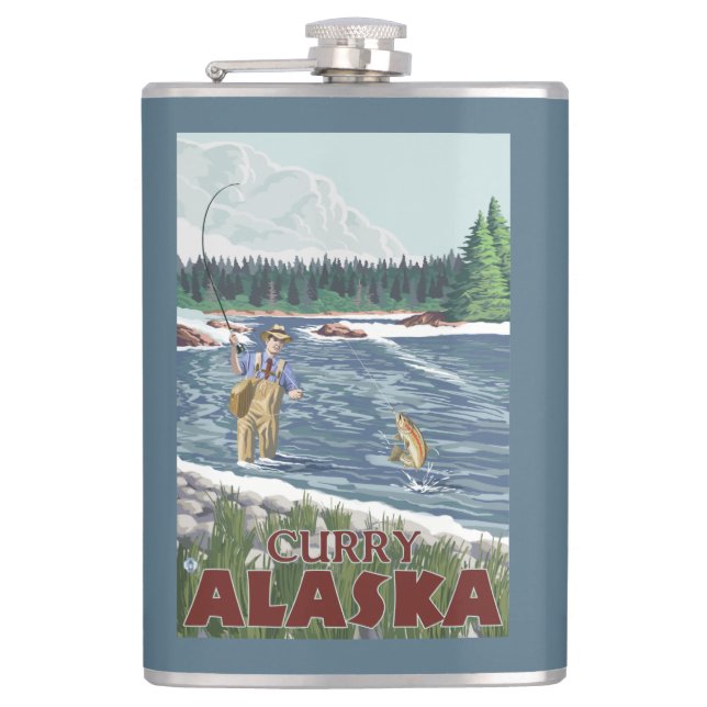 Fly Fisherman - Curry, Alaska Hip Flask (Front)