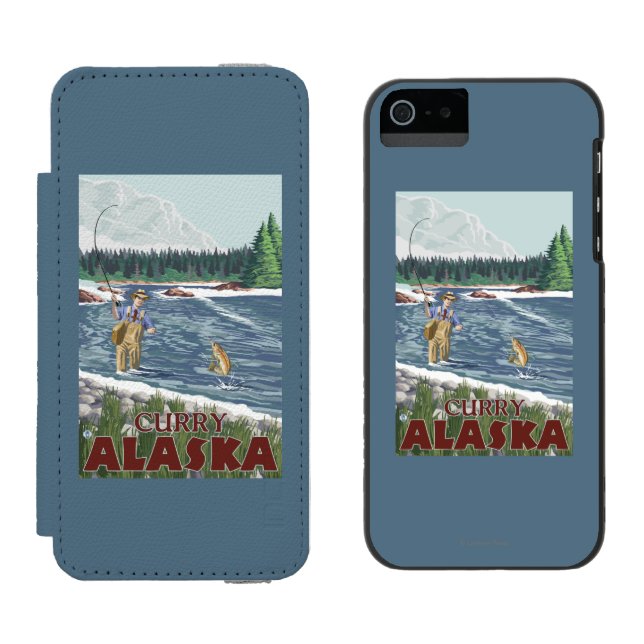 Fly Fisherman - Curry, Alaska Incipio iPhone Wallet Case (Side by Side)