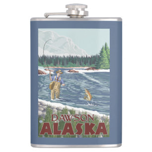 Fly Fisherman - Dawson, Alaska Hip Flask