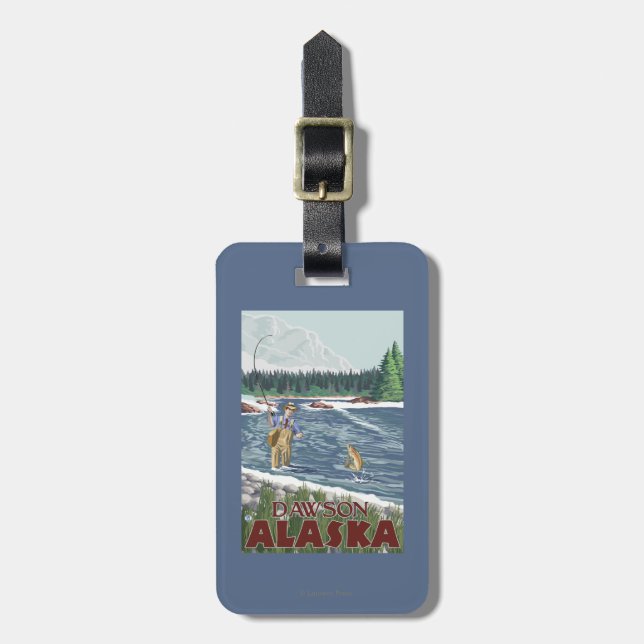 Fly Fisherman - Dawson, Alaska Luggage Tag (Front Vertical)