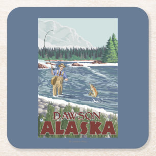 Fly Fisherman - Dawson, Alaska Square Paper Coaster