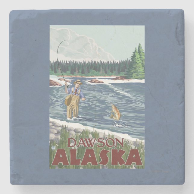 Fly Fisherman - Dawson, Alaska Stone Coaster (Front)