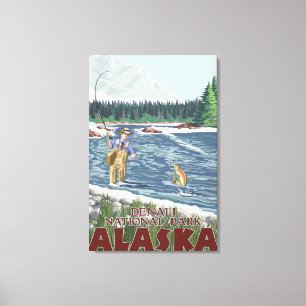 Fly Fisherman - Denali National Park, Alaska Canvas Print