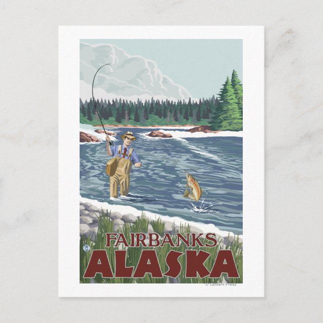 Fly Fisherman - Fairbanks, Alaska Postcard (Front)