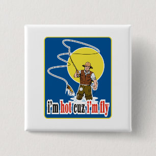 fly fisherman fishing bait 15 cm square badge