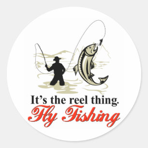 Fly fisherman fishing catching trout fly rod reel classic round sticker