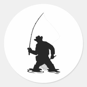 fly fisherman fishing silhouette classic round sticker