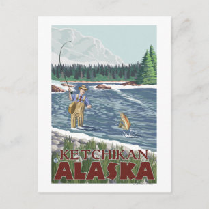 Fly Fisherman - Ketchikan, Alaska Postcard