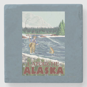Fly Fisherman - Latouche, Alaska Stone Coaster