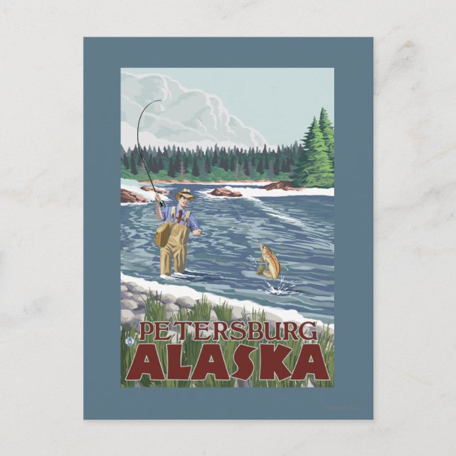 Fly Fisherman - Petersburg, Alaska Postcard (Front)