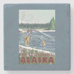 Fly Fisherman - Petersburg, Alaska Stone Coaster