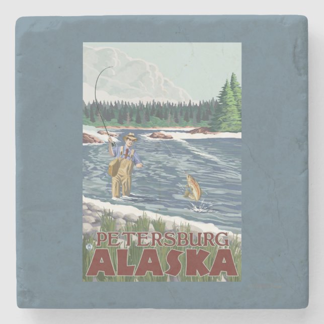 Fly Fisherman - Petersburg, Alaska Stone Coaster (Front)