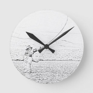 fly fisherman round clock