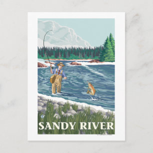 Fly Fisherman - Sandy River, Oregon Postcard