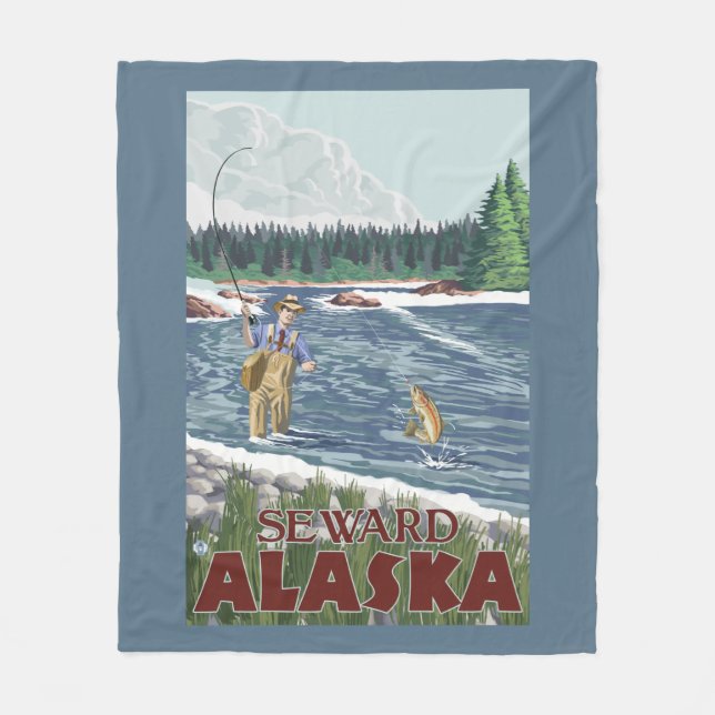 Fly Fisherman - Seward, Alaska Fleece Blanket (Front)