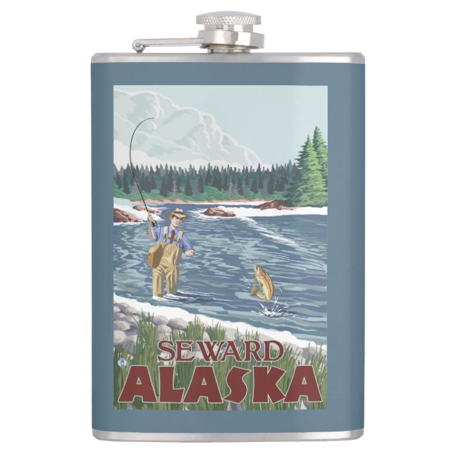 Fly Fisherman - Seward, Alaska Hip Flask (Front)