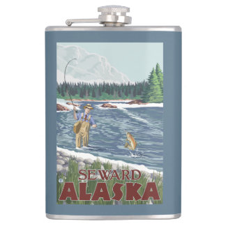 Fly Fisherman - Seward, Alaska Hip Flask