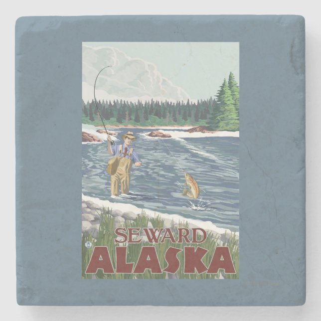 Fly Fisherman - Seward, Alaska Stone Coaster (Front)