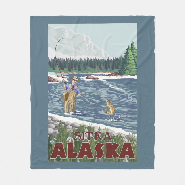Fly Fisherman - Sitka, Alaska Fleece Blanket (Front)