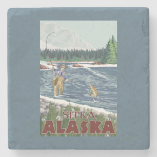 Fly Fisherman - Sitka, Alaska Stone Coaster