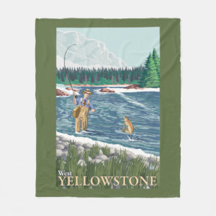 Fly Fisherman - West Yellowstone, Montana Fleece Blanket