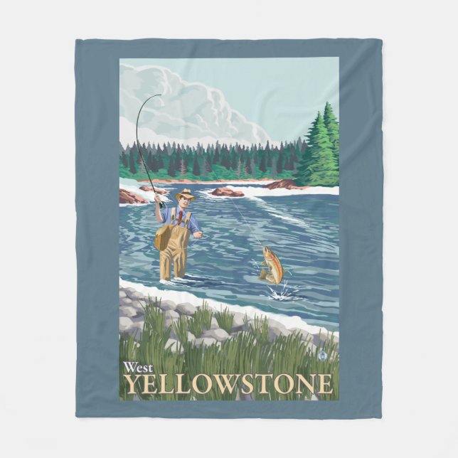 Fly Fisherman - West Yellowstone, Montana Fleece Blanket (Front)