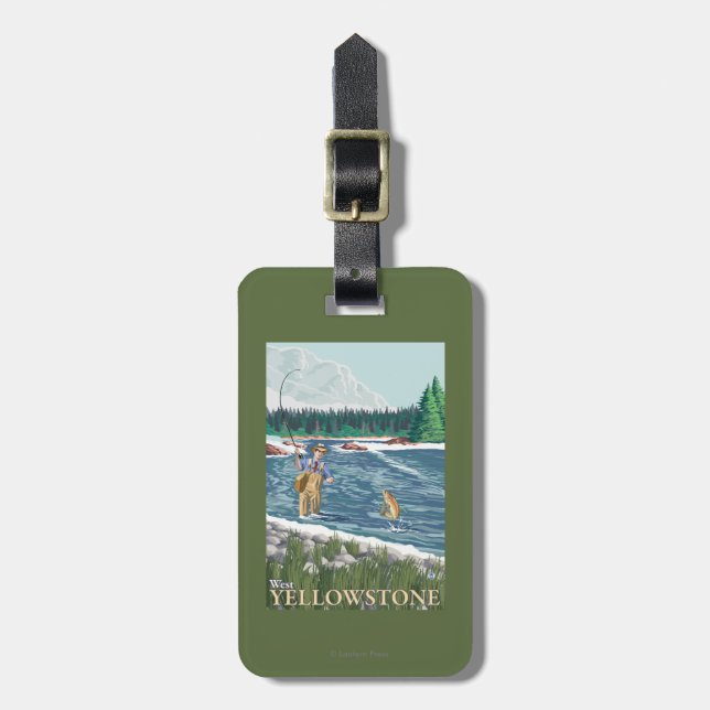 Fly Fisherman - West Yellowstone, Montana Luggage Tag (Front Vertical)