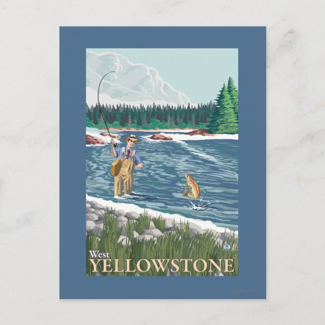 Fly Fisherman - West Yellowstone, Montana Postcard (Front)