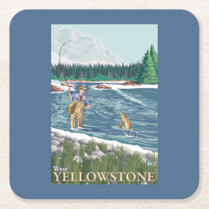 Fly Fisherman - West Yellowstone, Montana Square Paper Coaster