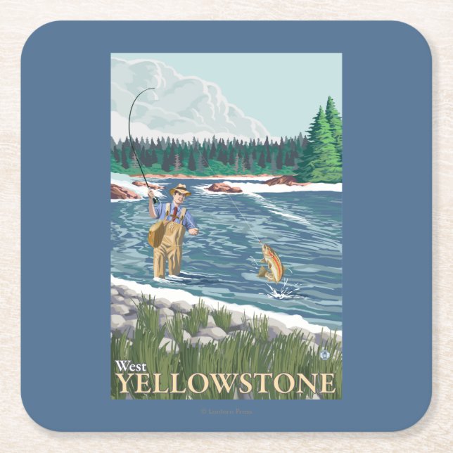 Fly Fisherman - West Yellowstone, Montana Square Paper Coaster (Front)