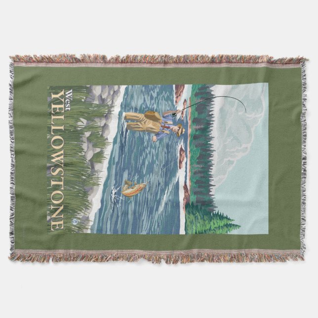 Fly Fisherman - West Yellowstone, Montana Throw Blanket (Front)